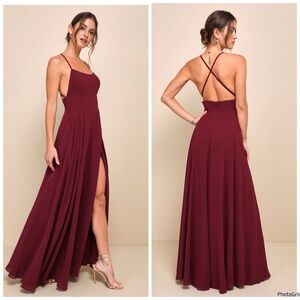 NWOT Lulus Dreamy Romance Burgundy Maxi Dress $88 2XL
